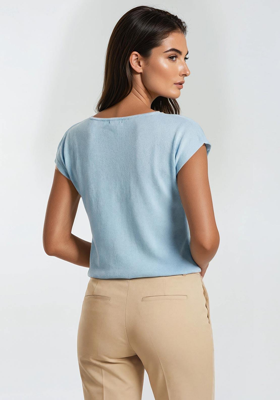 Rabe Knit Cap Sleeve Top, Light Blue