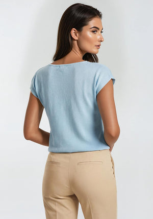 Rabe Knit Cap Sleeve Top, Light Blue