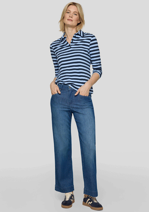 Rabe Striped Collar Long Sleeve Top, Blue