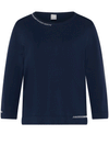 Rabe Knit Stitch Detail Cropped Sleeve Jumper, Navy