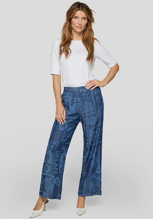 Rabe Graphic Print Denim Look Elasticated Trousers, Blue