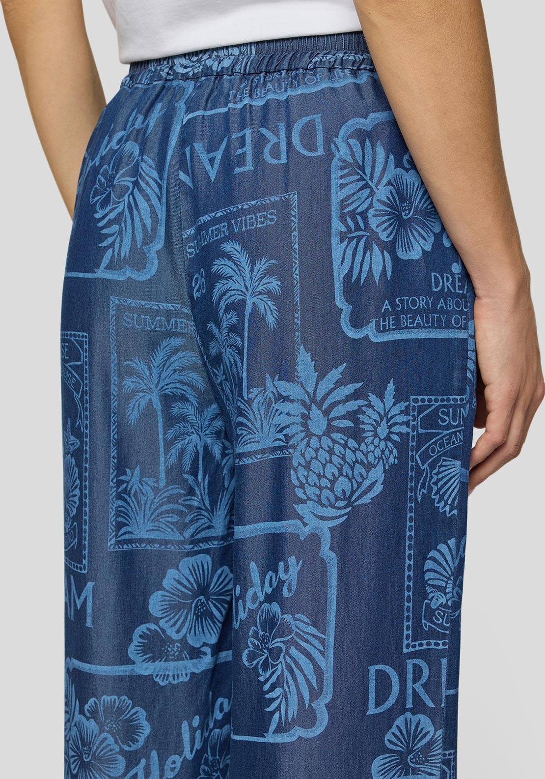 Rabe Graphic Print Denim Look Elasticated Trousers, Blue