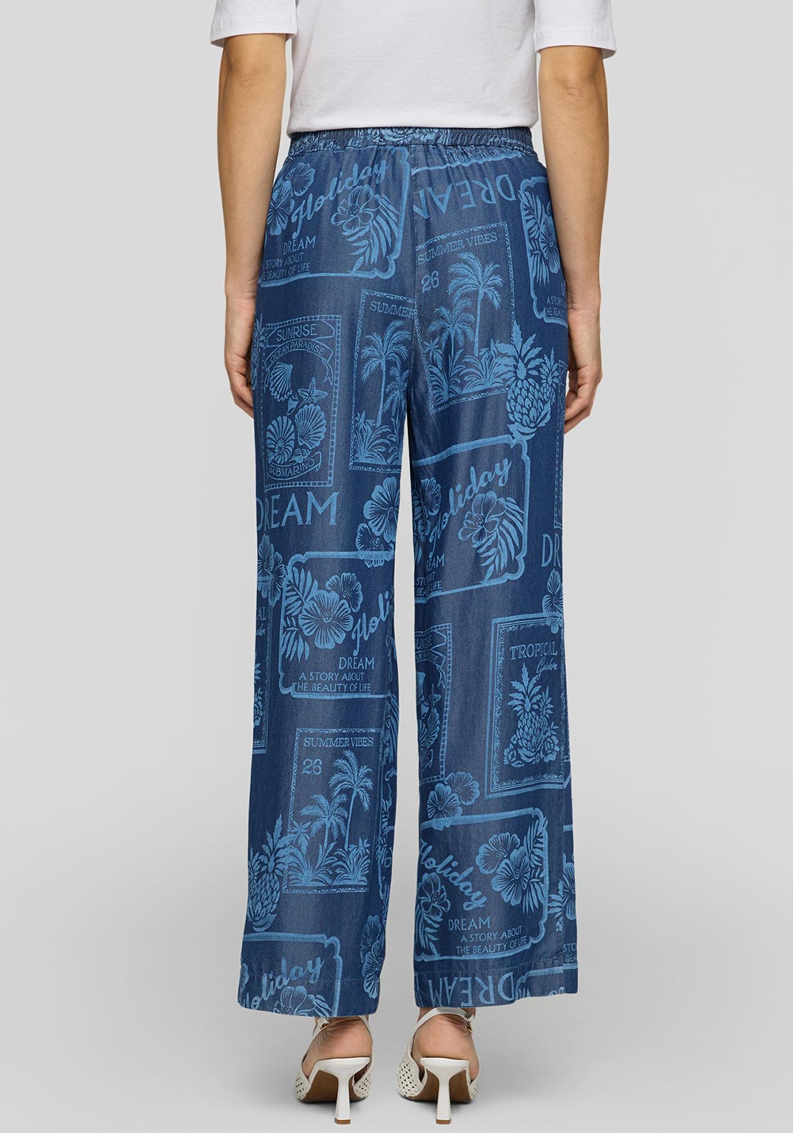 Rabe Graphic Print Denim Look Elasticated Trousers, Blue