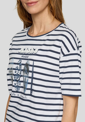 Rabe Stripe Graphic Print T-Shirt, Navy