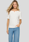 Rabe Textured V cut out Short Sleeve Top, White