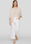 Rabe Open Front Cropped Sleeve Knit Cardigan, Beige