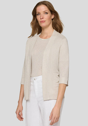 Rabe Open Front Cropped Sleeve Knit Cardigan, Beige