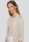 Rabe Open Front Cropped Sleeve Knit Cardigan, Beige