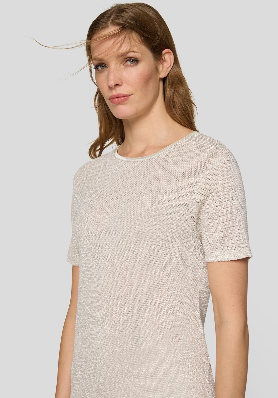 Rabe Lurex Knit Short Sleeve Top, Beige