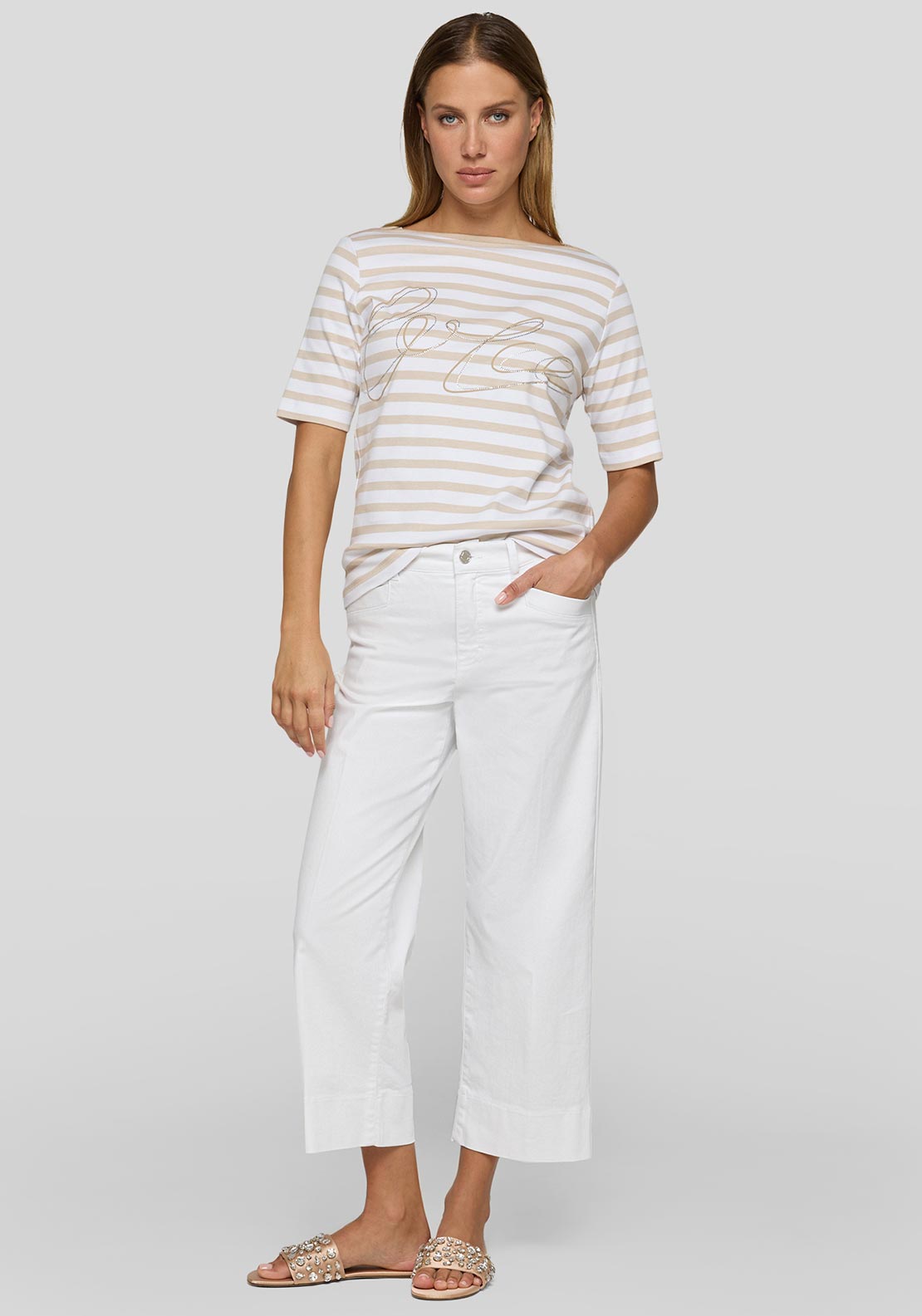 Rabe Rhinestone Striped T-Shirt, Beige
