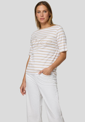 Rabe Rhinestone Striped T-Shirt, Beige