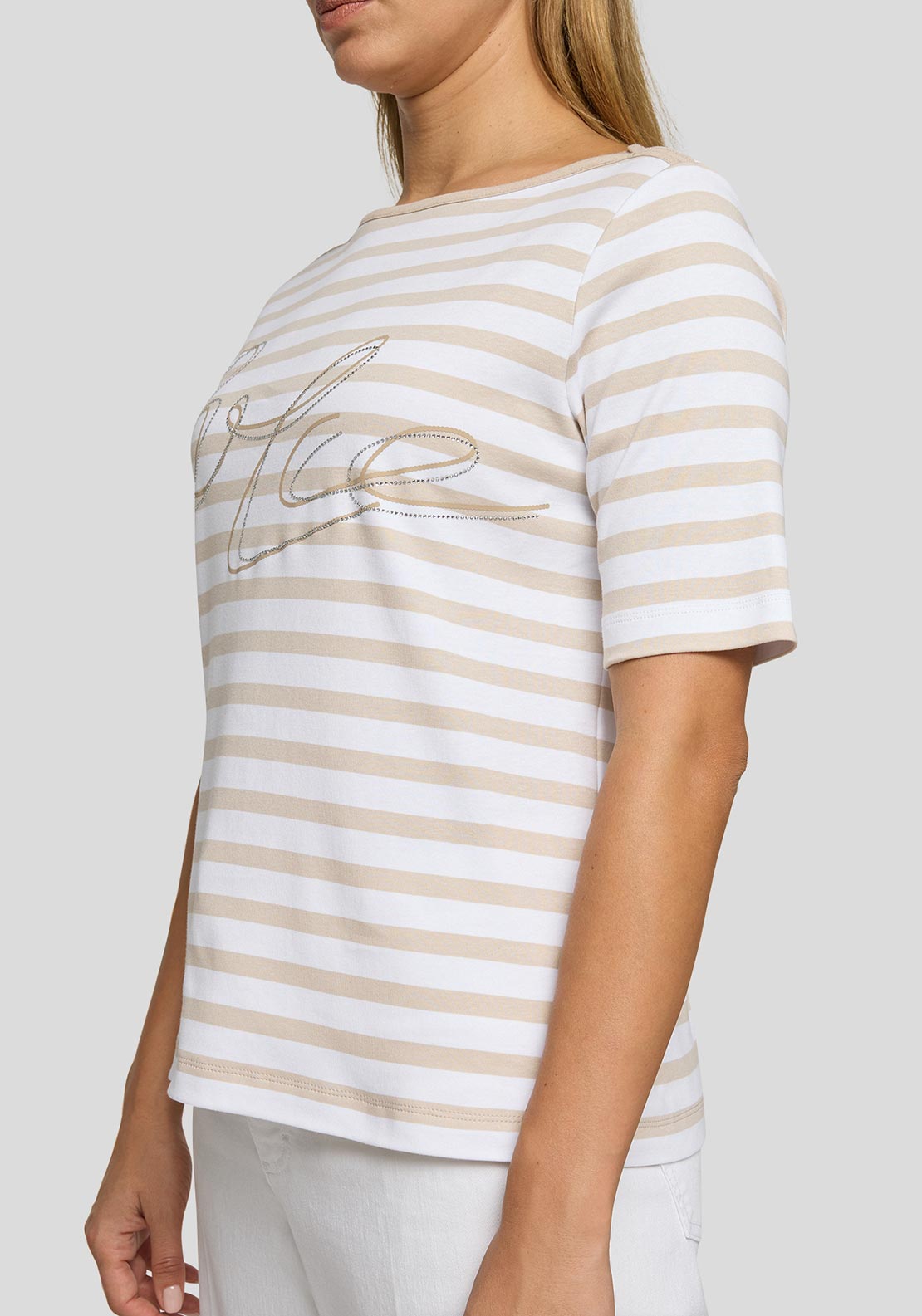Rabe Rhinestone Striped T-Shirt, Beige