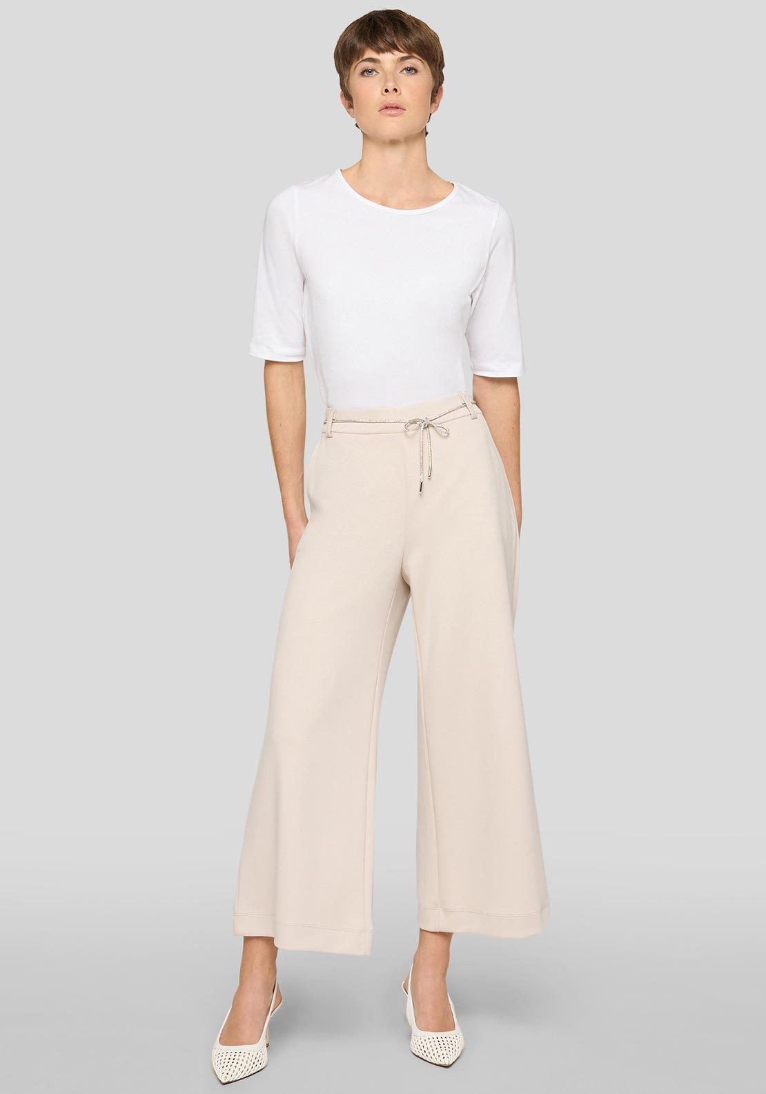 Rabe Wide Leg Diamante Belt Trousers, Beige