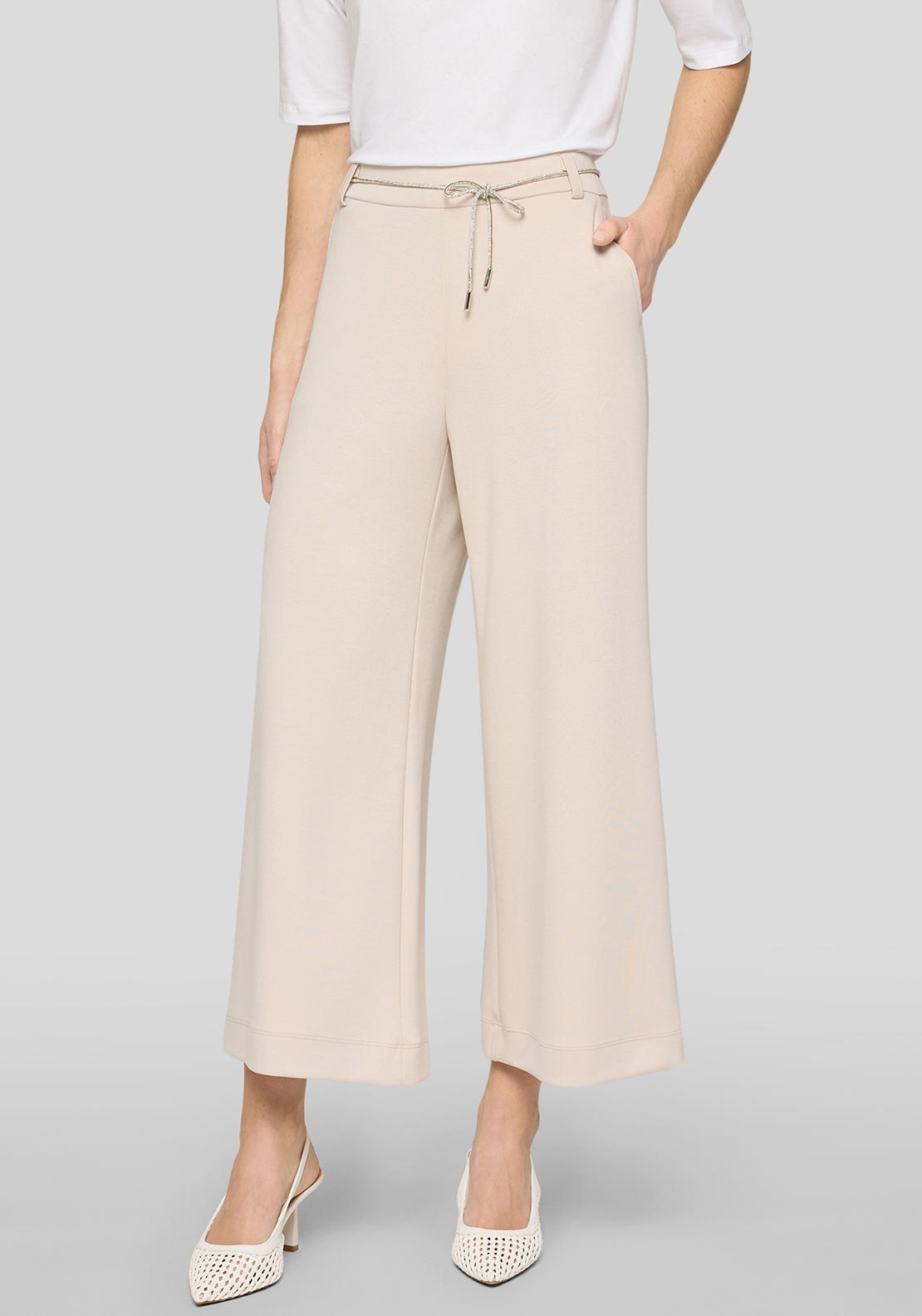 Rabe Wide Leg Diamante Belt Trousers, Beige