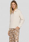 Rabe Rhinestone Trim Collar Drawstring Top, Cream