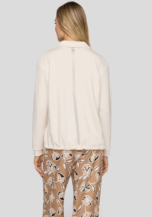 Rabe Rhinestone Trim Collar Drawstring Top, Cream
