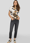 Rabe Graphic Print Striped Back Top, Cream and Black