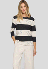 Rabe Ribbed Striped Monogram Print Top, Black