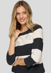 Rabe Ribbed Striped Monogram Print Top, Black