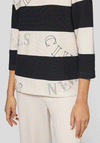 Rabe Ribbed Striped Monogram Print Top, Black
