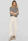 Rabe Striped Cropped Sleeve Polo Top, Black & Cream