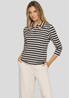 Rabe Striped Cropped Sleeve Polo Top, Black & Cream