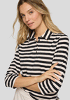 Rabe Striped Cropped Sleeve Polo Top, Black & Cream