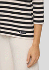 Rabe Striped Cropped Sleeve Polo Top, Black & Cream