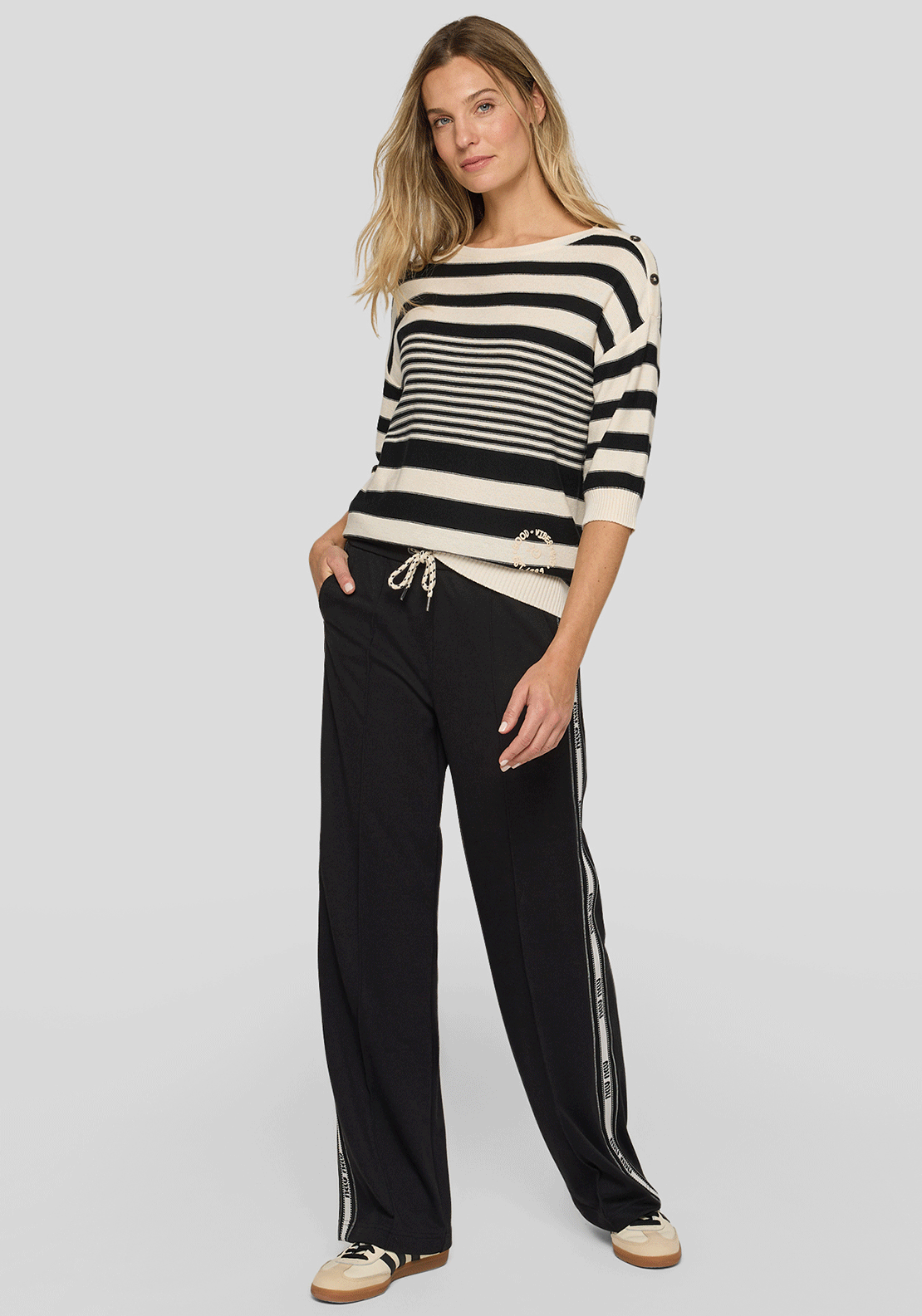 Rabe Striped Knit Short Sleeve Jumper, Cream and Black