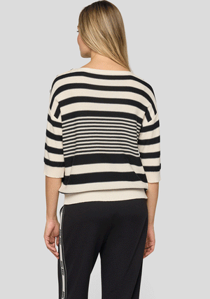 Rabe Striped Knit Short Sleeve Jumper, Cream and Black