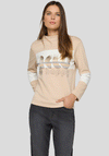 Rabe Colour Block Rhinestone Long Sleeve Top, Beige