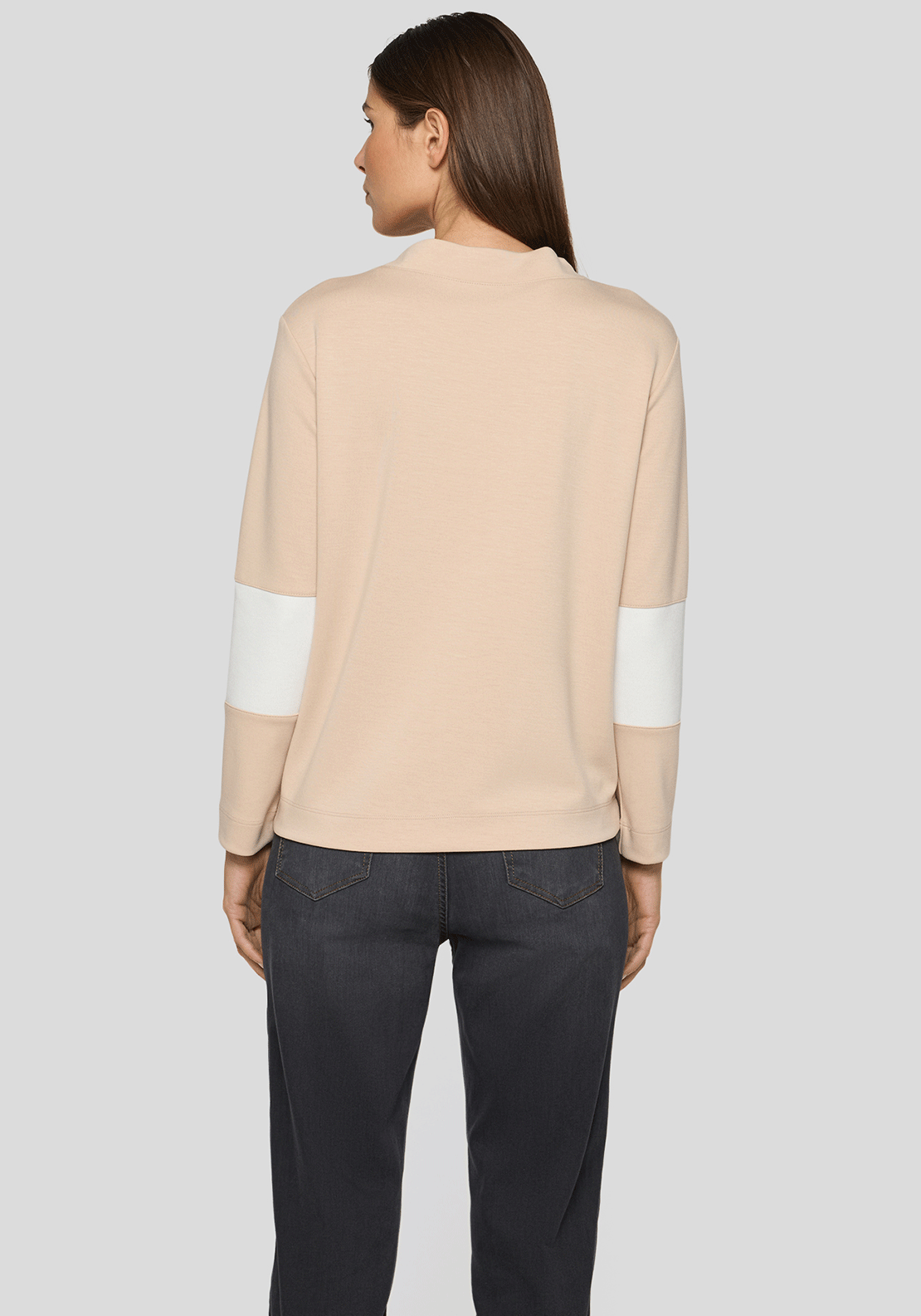 Rabe Colour Block Rhinestone Long Sleeve Top, Beige