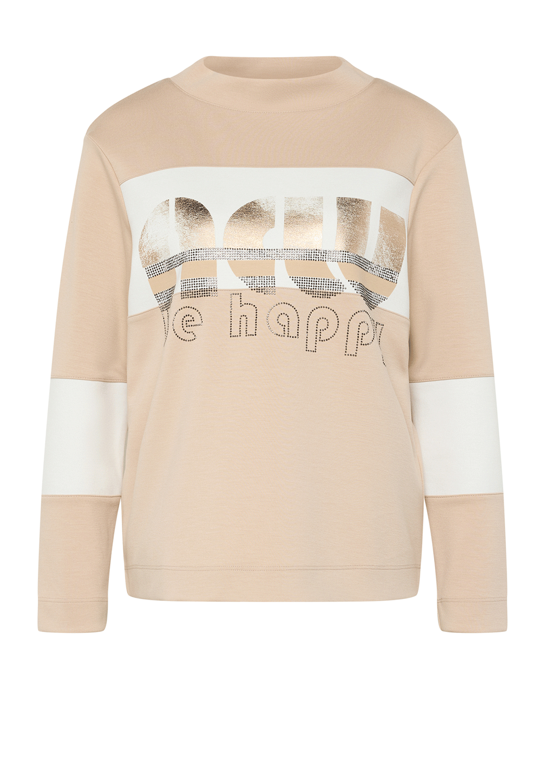Rabe Colour Block Rhinestone Long Sleeve Top, Beige