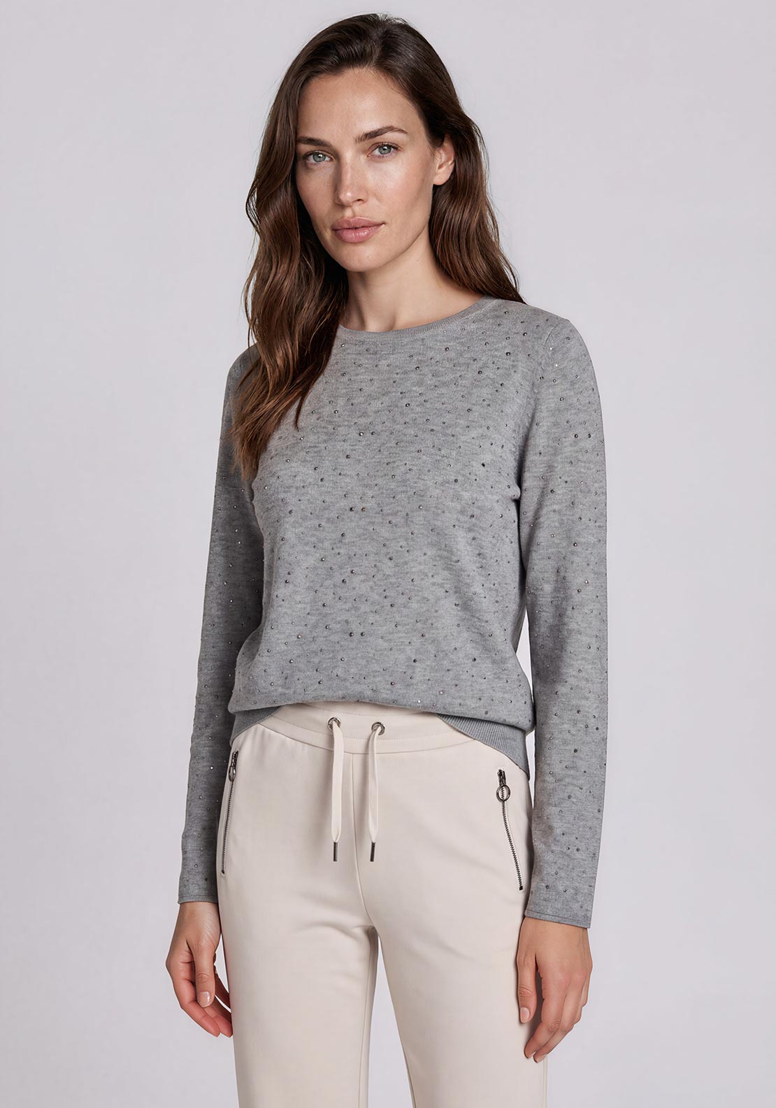 Rabe Knitted Rhinestone Knit Sweater, Grey