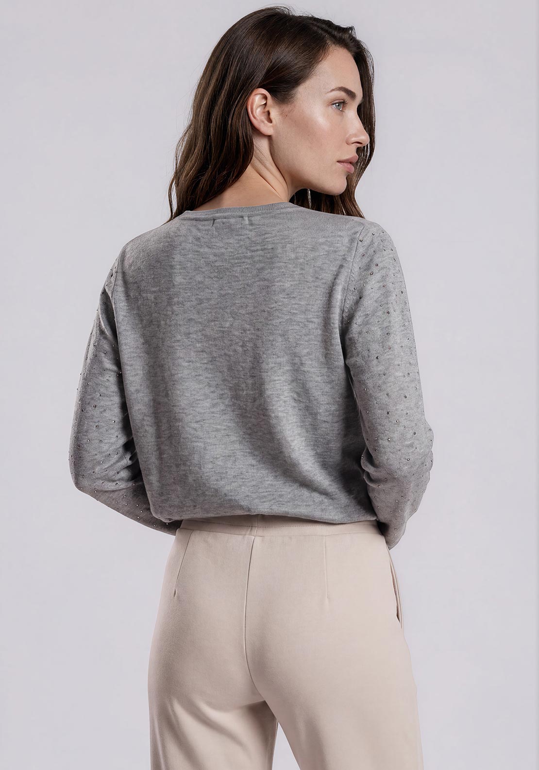 Rabe Knitted Rhinestone Knit Sweater, Grey