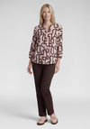 Rabe Geometric Print with Notched Neckline Blouse, Pink and Brown