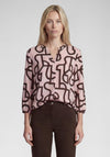 Rabe Geometric Print with Notched Neckline Blouse, Pink and Brown