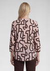 Rabe Geometric Print with Notched Neckline Blouse, Pink and Brown