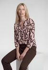 Rabe Geometric Print with Notched Neckline Blouse, Pink and Brown