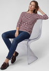 Rabe Striped Cotton Cropped Sleeve Top, Wine