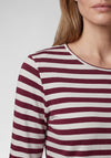 Rabe Striped Cotton Cropped Sleeve Top, Wine