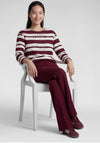 Rabe Ribbed Striped Cropped Sleeve Top, Wine