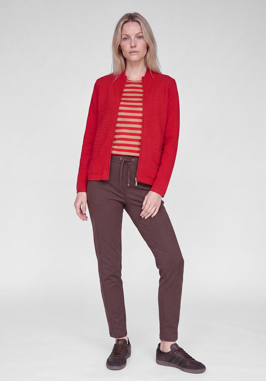 Rabe Ribbed Knitted Cardigan, Red