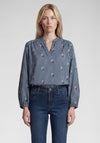 Rabe Floral Striped V-Neck Blouse, Blue Multi