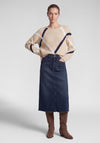 Rabe Frayed Hem Midi Denim Skirt, Blue