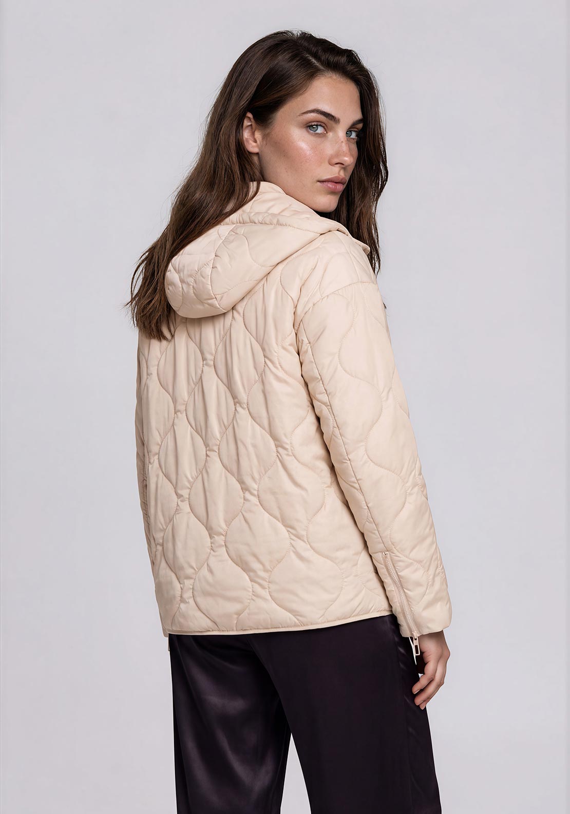 Rabe Quilted with Hood Waterproof Coat, Cream