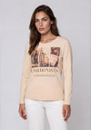 Rabe Fashionista Graphic Print with Rhinestone Detail Top, Beige Multi