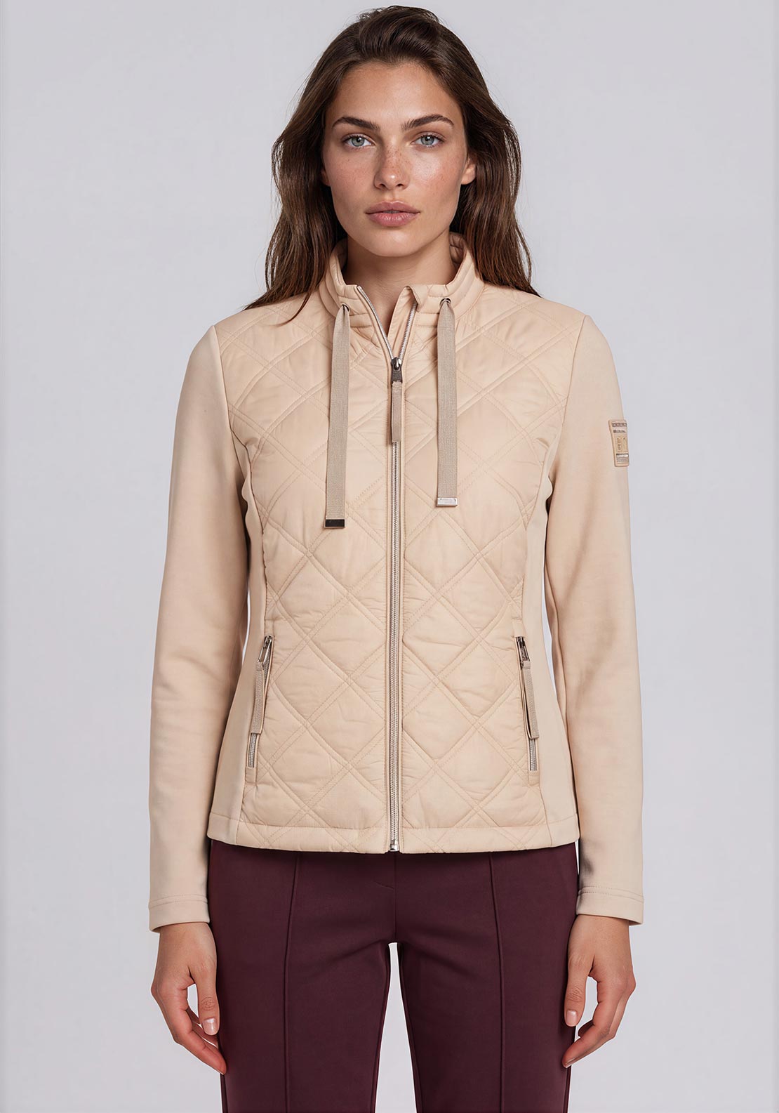 Rabe Mixed Fabric High Neck Jacket, Beige