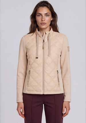 Rabe Mixed Fabric High Neck Jacket, Beige