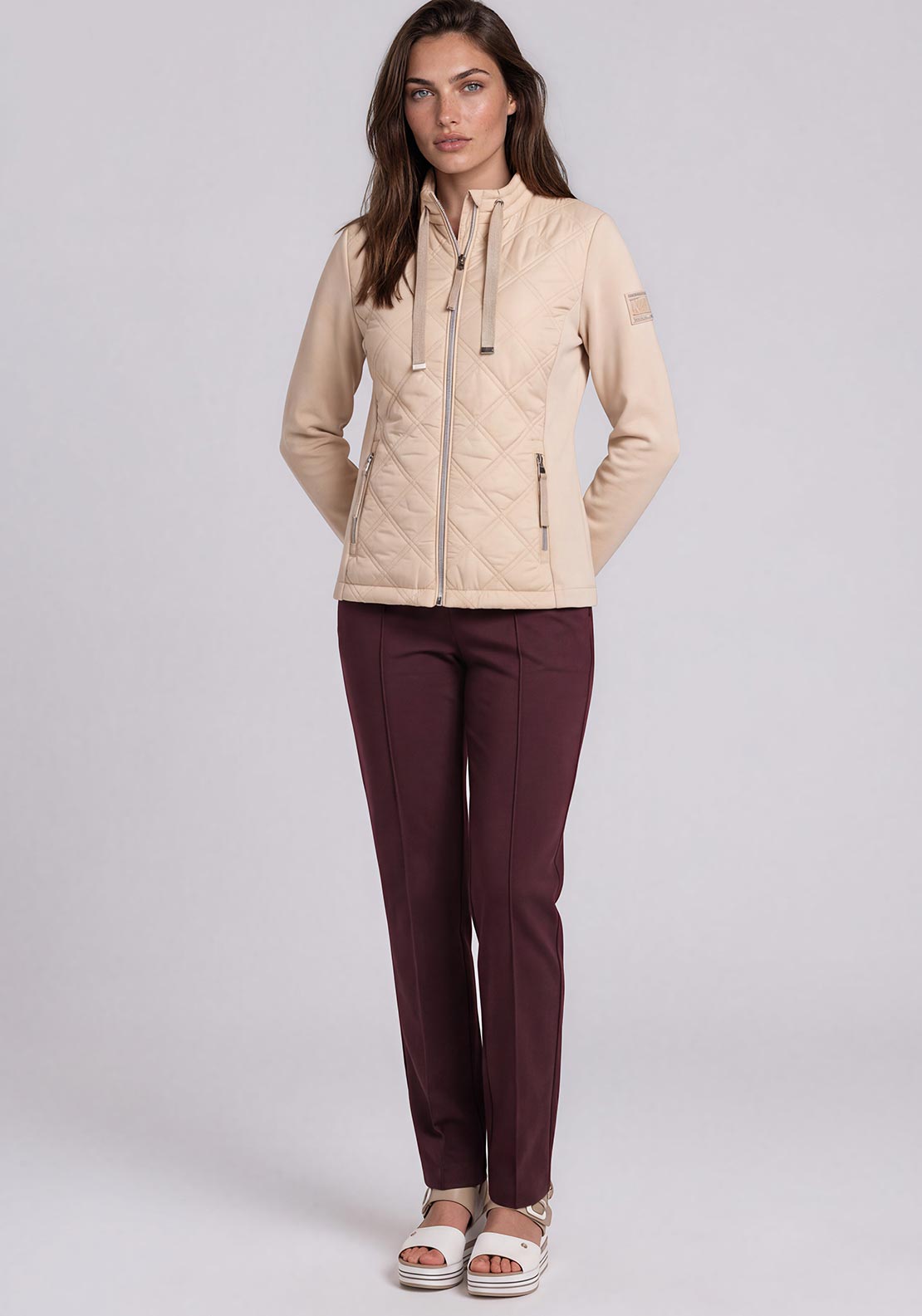 Rabe Mixed Fabric High Neck Jacket, Beige